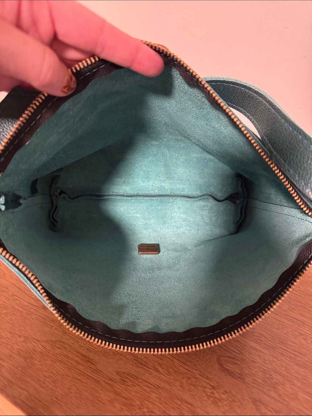 Portland Leather Slouchy Bag - Small - Seaglass - Picture 4 of 5